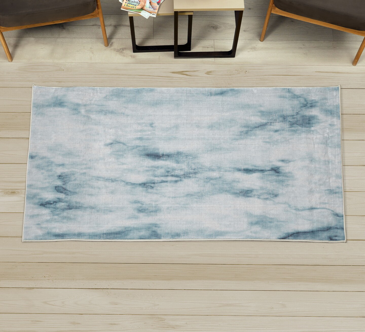 Ambesonne Nature Decorative Rug, Fluffy Cloud Skyline Like Marble Motif Grunge and Retro Features Artwork Image Print, Quality Carpet for Bedroom Dorm and Living Room, Turquoise