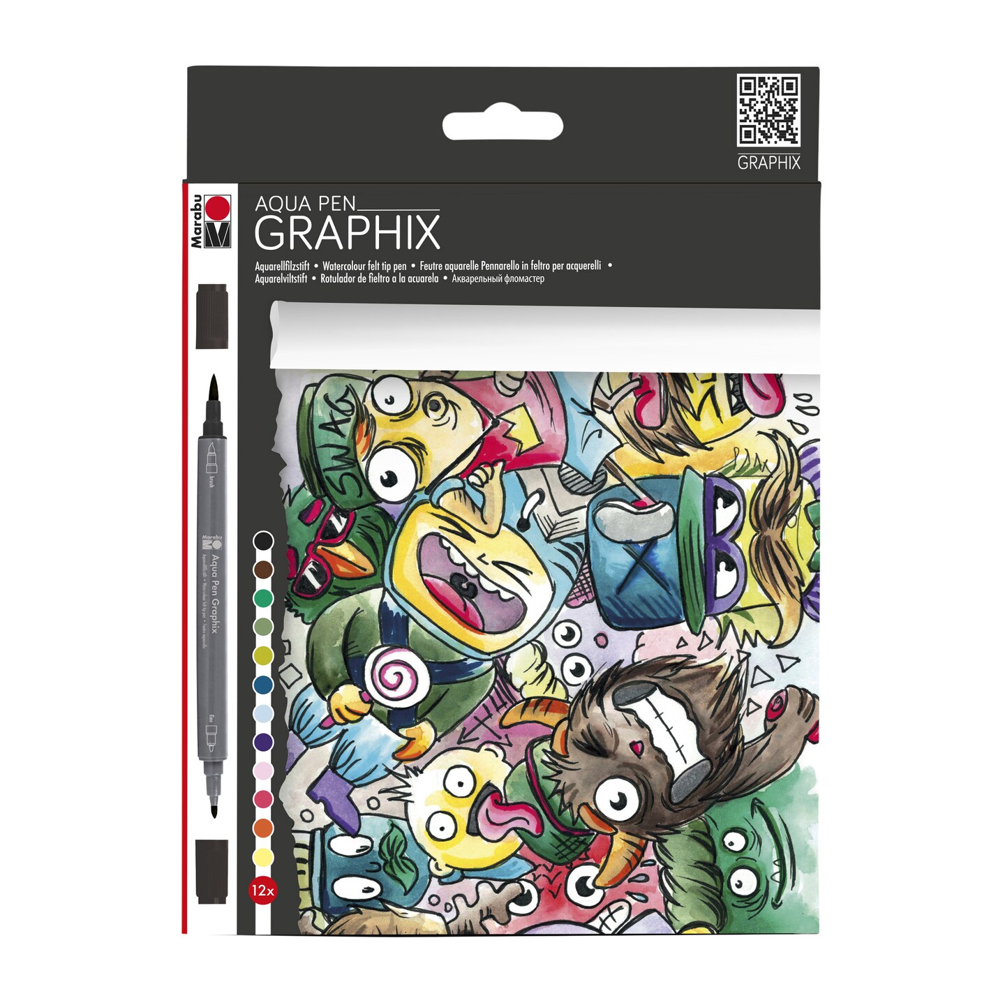 Marabu Graphix Aqua Pen Set, 12-Colors, Mega Mash