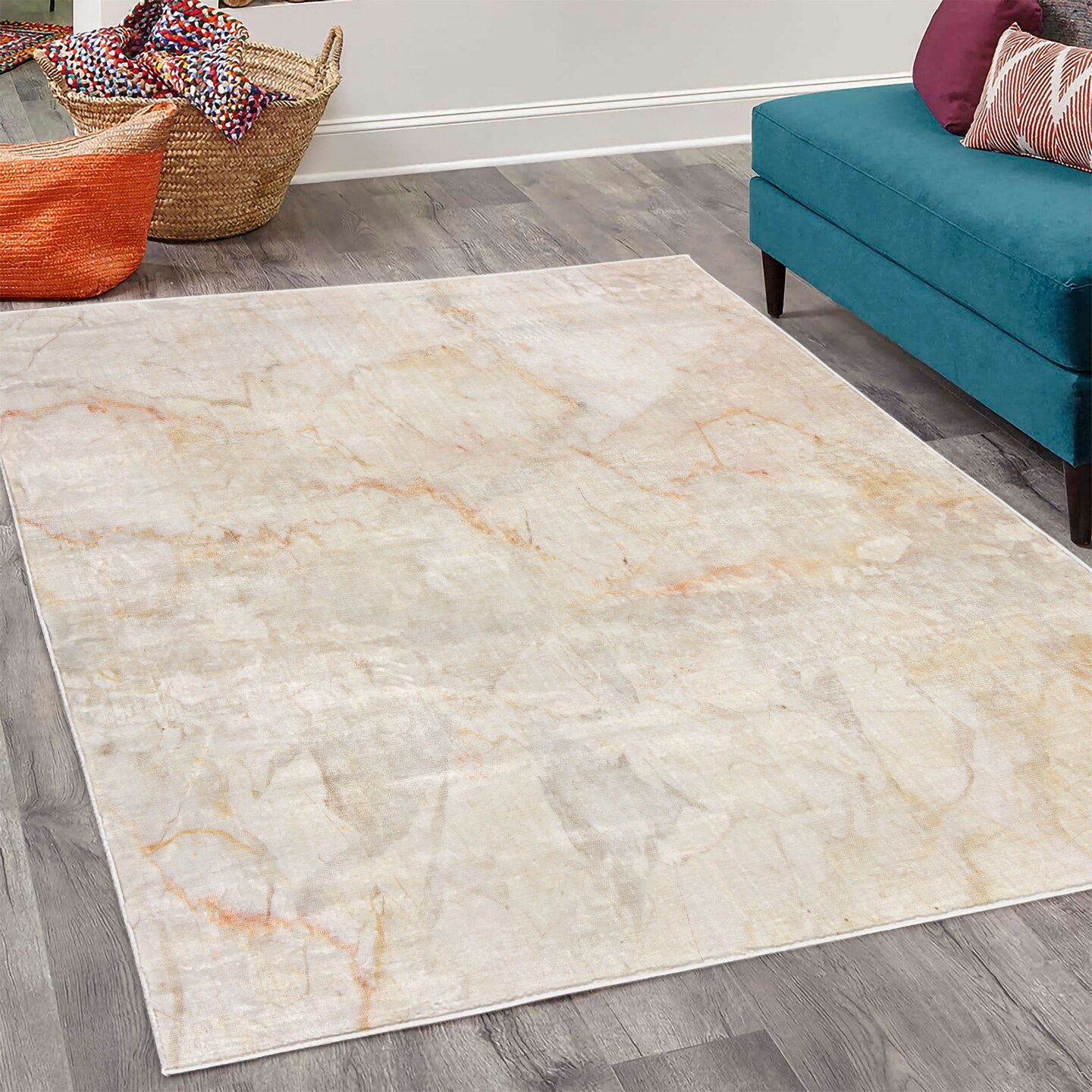 Ambesonne Marble Print Decorative Rug, Mine Pattern Design Natural Fractures Realistic Stained Surface Art, Quality Carpet for Bedroom Dorm and Living Room, Orange Sand Brown