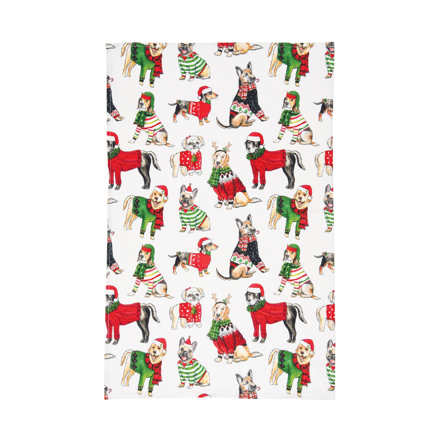 27&#x22; x 18&#x22; Christmas Holiday All Over Print Dogs in Sweaters Printed Cotton Kitchen Dish Towel