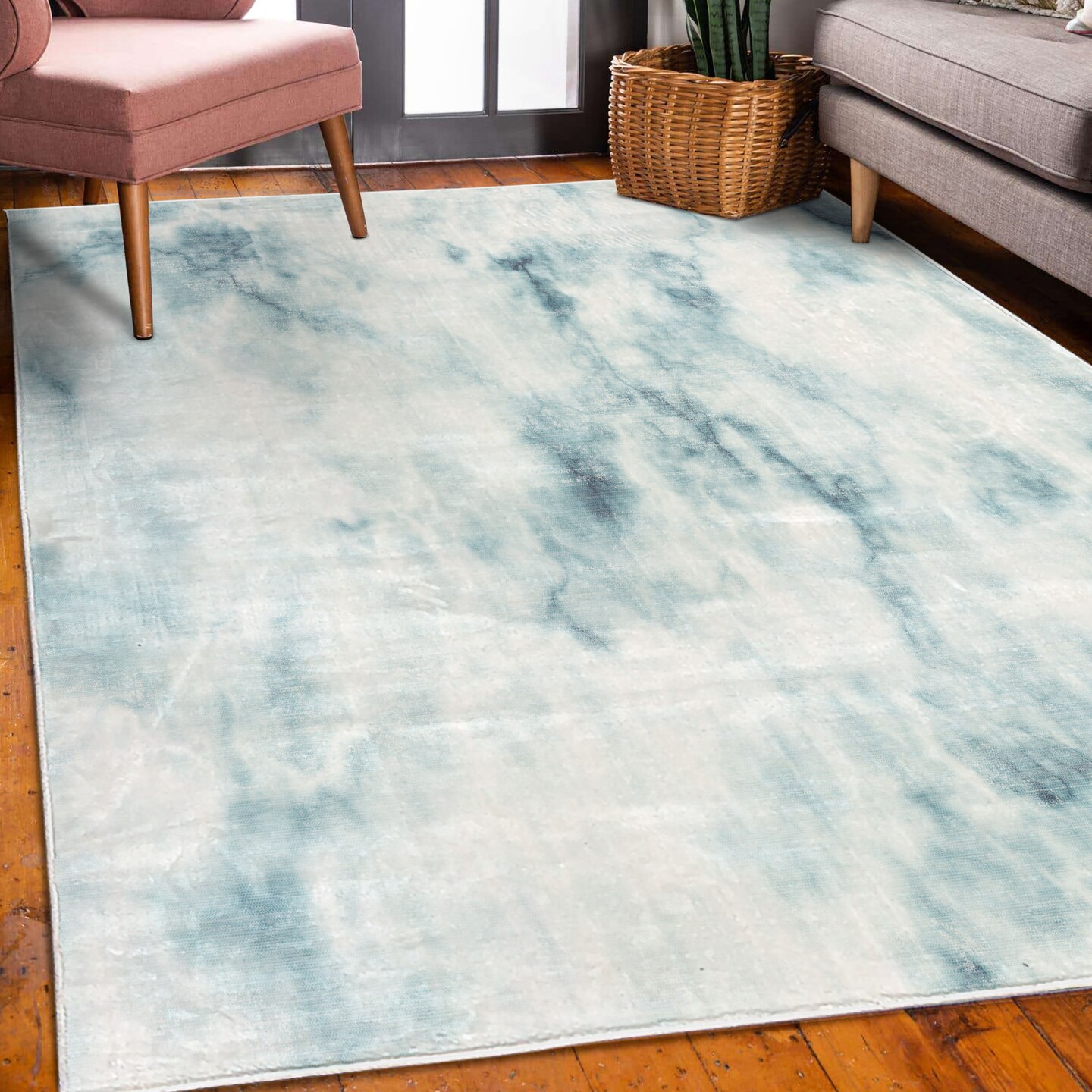 Ambesonne Nature Decorative Rug, Fluffy Cloud Skyline Like Marble Motif Grunge and Retro Features Artwork Image Print, Quality Carpet for Bedroom Dorm and Living Room, Turquoise