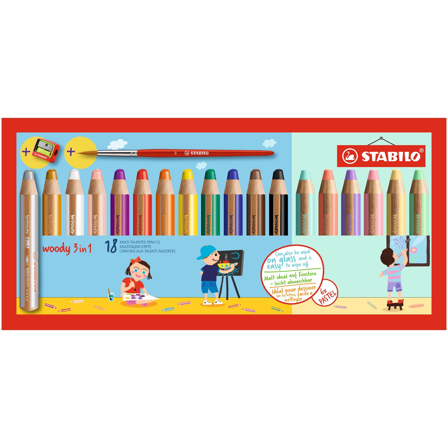 STABILO woody 3 in 1, Set, 18-Color Set with Sharpener