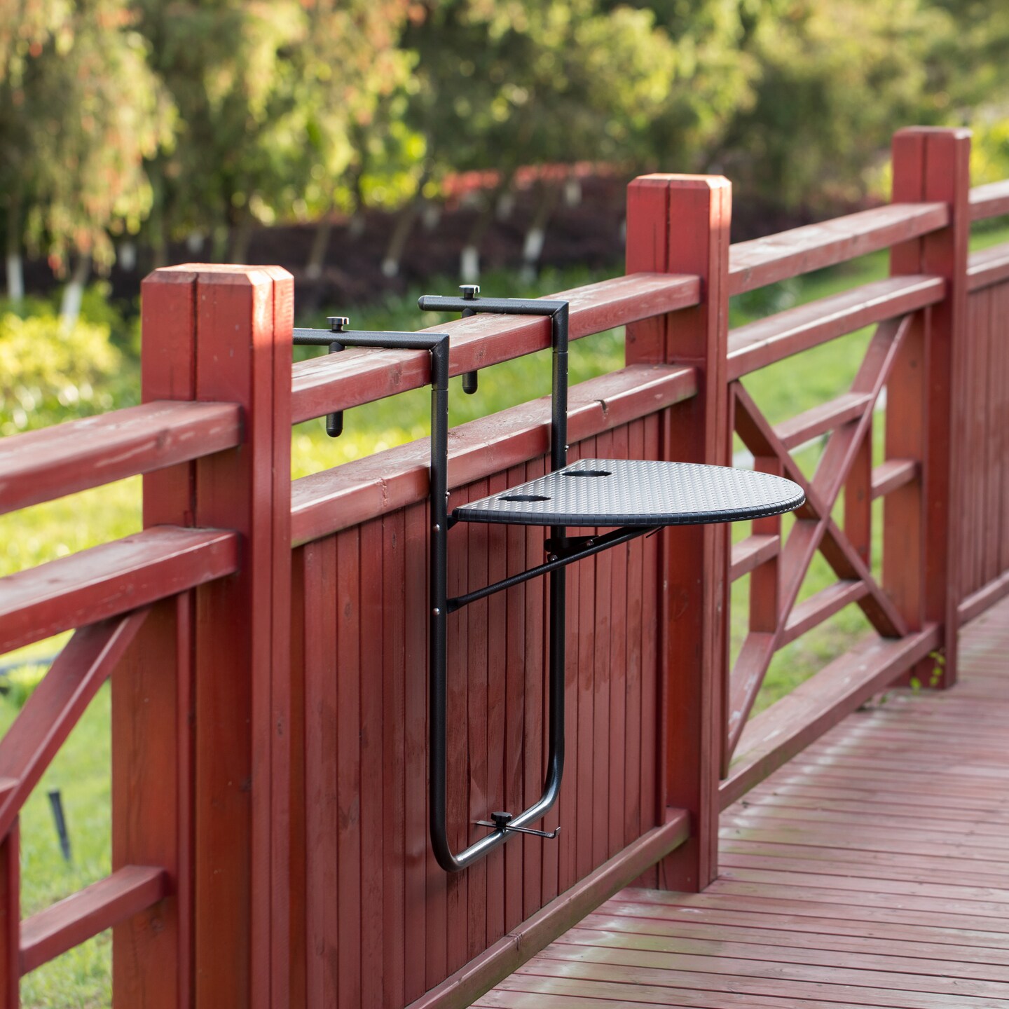 Indoor and Outdoor Rattan Decorative Plastic Foldable Balcony Table, Black