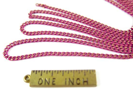 Two Tone Dark Pink Enamel on Brass Curb Chain (4&#x27;) (C911)