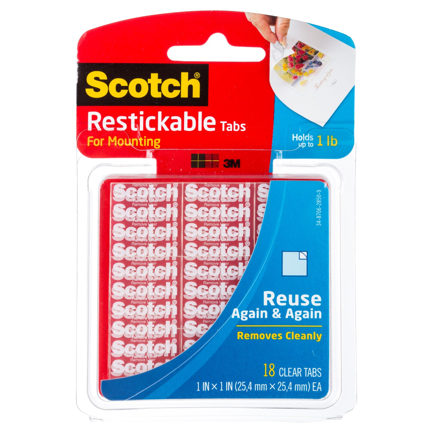 3M Scotch Reusable Mounting Tabs, 1&#x22; x 1&#x22;, 18/Pkg.