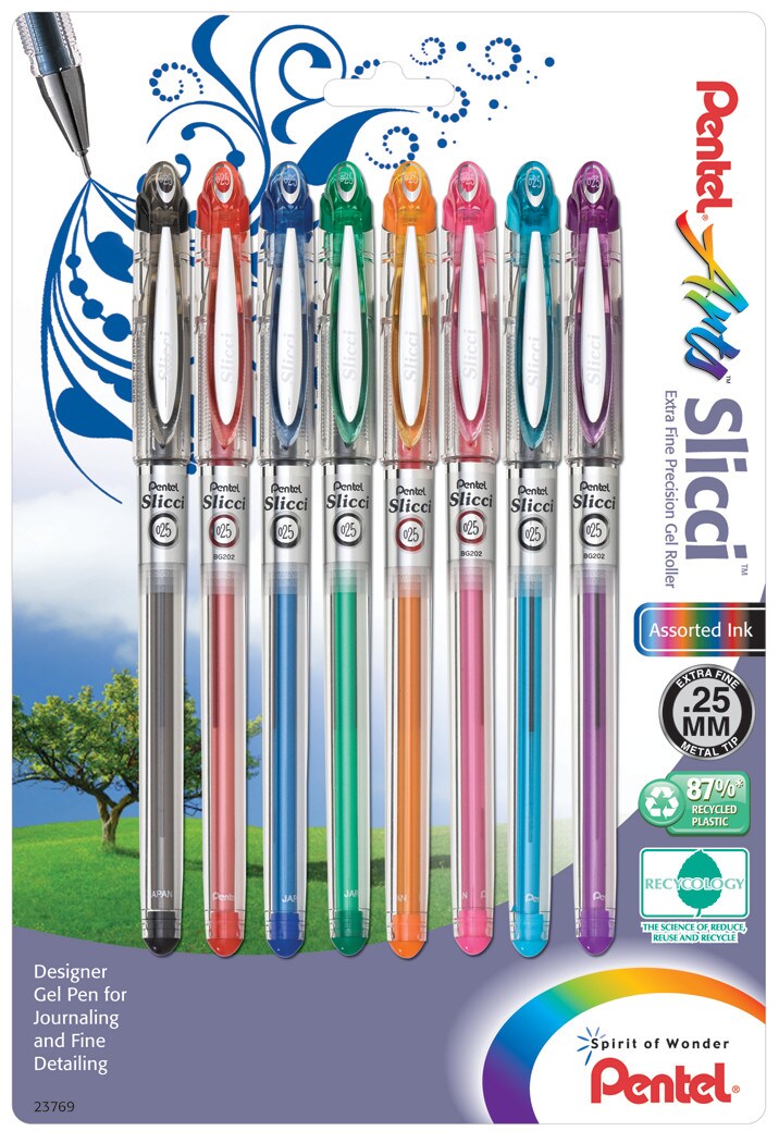 Pentel Slicci Gel Pen Set, 8-Colors