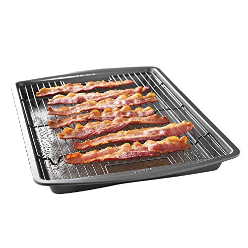 GoodCook 15&#x22; x 10.5&#x22; Premium Nonstick Carbon Steel Crispy Bacon Multipurpose Baking Pan Set, Dark Gray
