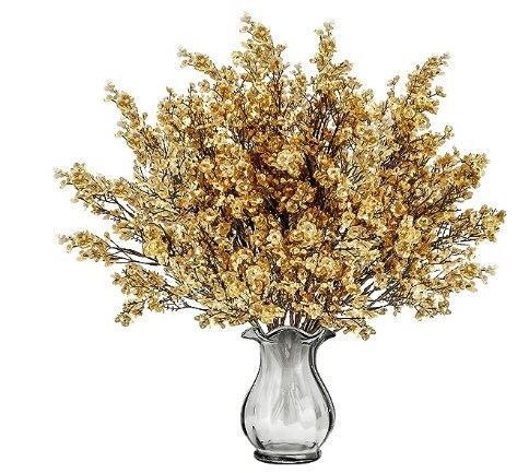 15 Artificial Baby&#x27;s Breath Flowers Real Touch Fake Silk Flowers for Home Wedding DIY Floral Arrangement Kitchen Table Centrepiece Gypsophila Bouquets Bulk Gold Christmas Decoration
