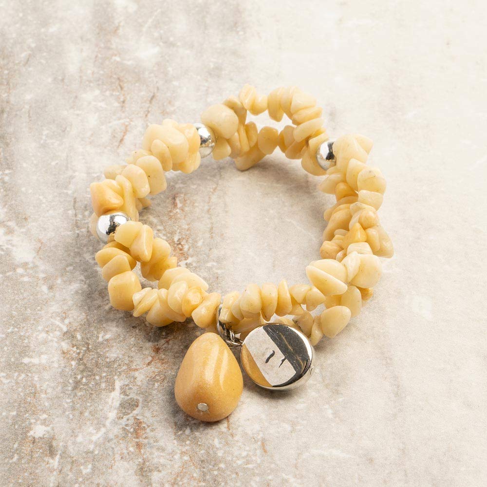 Earth&#x27;s Jewels Semi-Precious Honey Jade Naturel Jasper Yellow 2-Strand Bracelet, Circle Charm