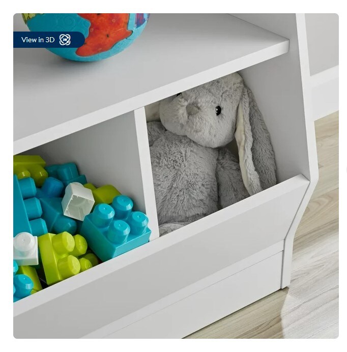 White Kids Bin Storage and Two Shelf Bookcase