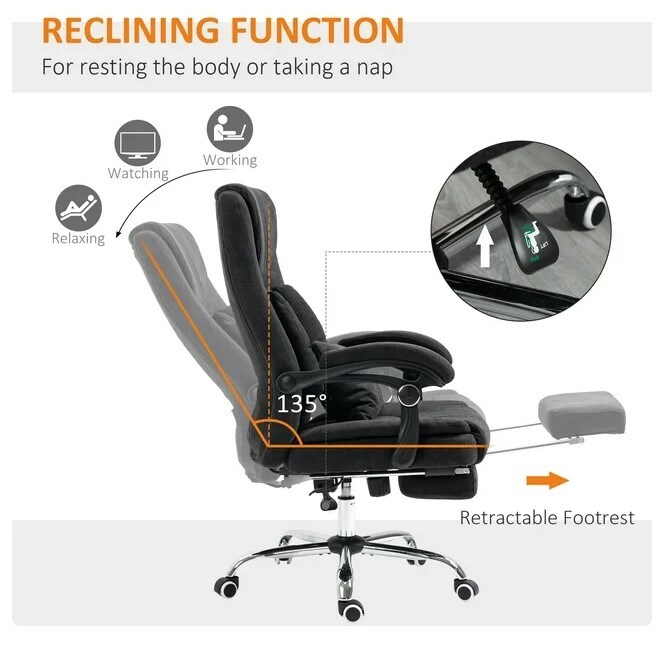 Reclining Executive Office Chair with Kneading Massage, Black
