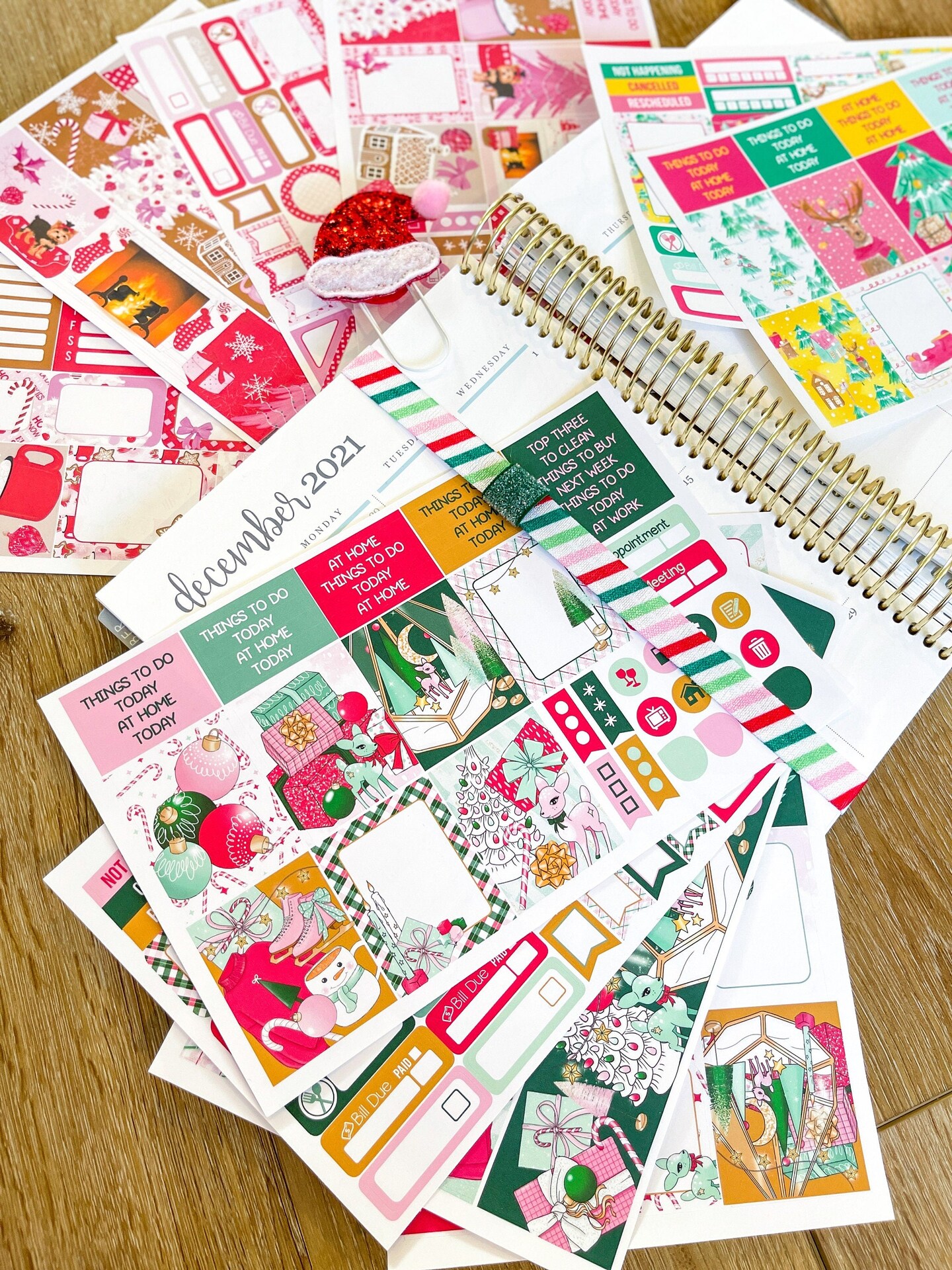 Vintage Christmas &#x26; Pink &#x26; Red Holidays Themed Box of Planner Stickers &#x26; Accessories (#SUB2021012)