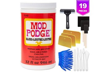 Mod Podge Gloss Waterbase Sealer, Glue &#x26; Decoupage Finish, 32 oz, Pixiss Accessory Kit with Silicone Spreaders, Gloves, Spreaders, Brushes