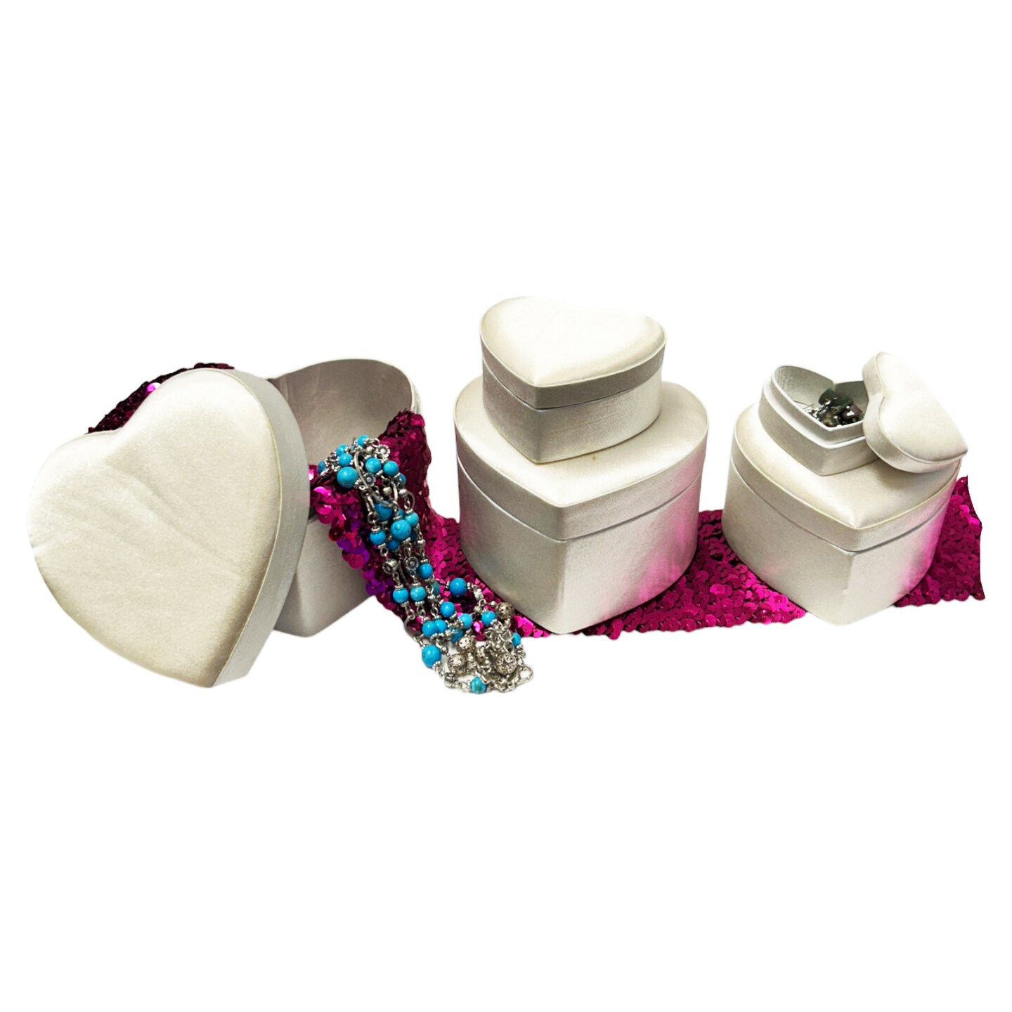 Value Pack of 6 Nested Heart-Shaped Keepsake Box Set - White / 5 pc. Set