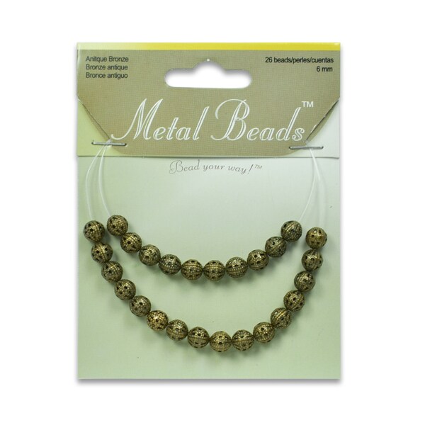Filigree Metal 6mm round Beads Pack of 26 - Antique Bronze