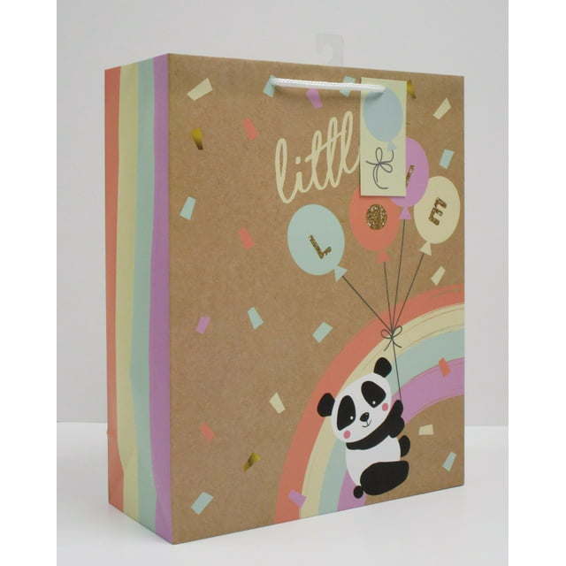 Way to Celebrate Baby All Occasion Extra Large Brown Paper Gift Bag Panda Rainbow