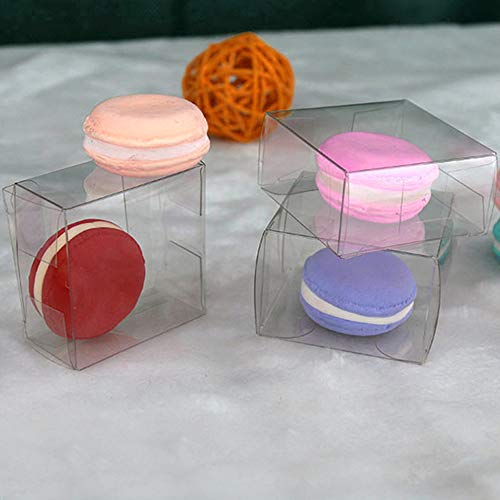 Newbested 100 Pack Clear Plastic Macaron Boxes,Transparent Chocolate Candy Cookies Malt Balls Mini Gift Packing Boxes for Valentine&#x27;s Day Wedding Party Baby Shower Display(2.17&#x22; x 2.17&#x22; x 1.38&#x22;)