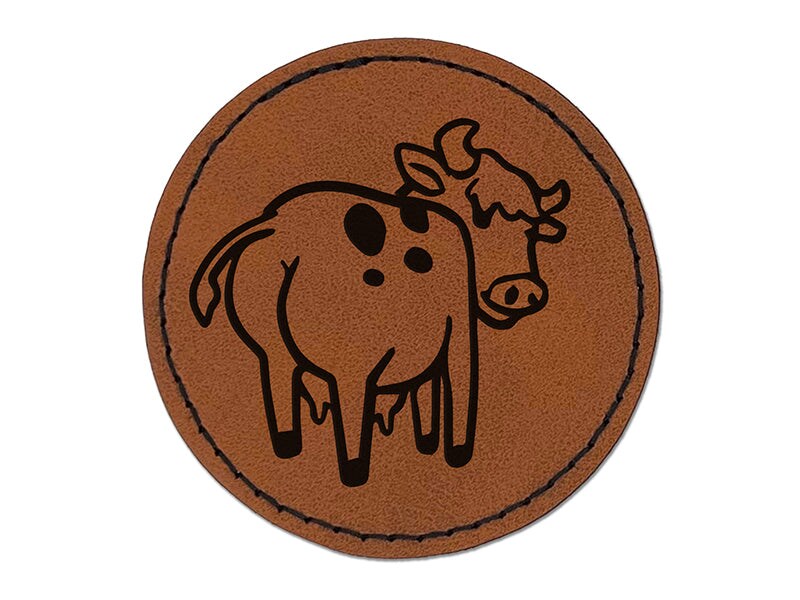 Cheeky Cow Butt Round Iron-On Engraved Faux Leather Patch Applique - 2.5&#x22;