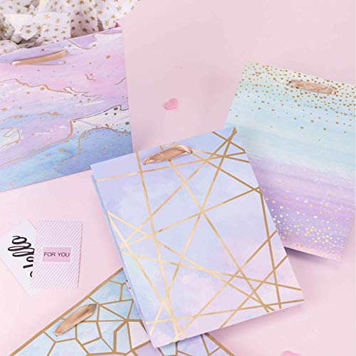 Medium Size Gift Bags-Colorful Marble Pattern Gift Bag with Tissue Paper for Shopping, Parties, Wedding, Baby Shower, Craft-4 Pack-7" X 4" X 9"