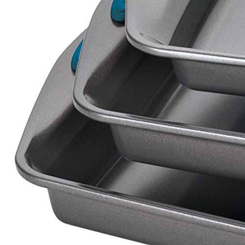 Rachael Ray Nonstick 3-Piece Bakeware Cookie Pan Set - Gray with Marine Blue Grips