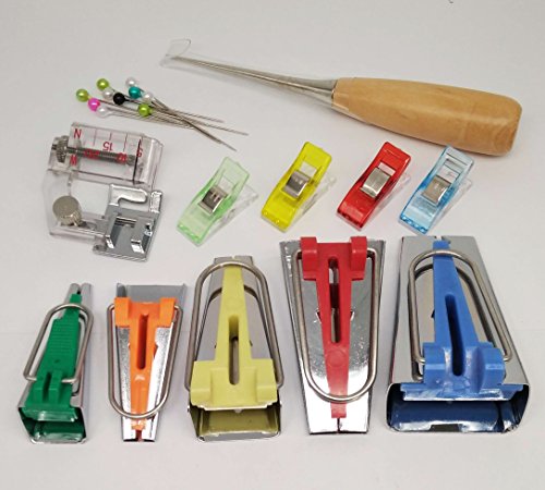 Bias Tape Maker Kits All 5 Sizes 6MM 9MM 12MM 18MM 25MM Binding Foot Craft Clips Awl Quilter&#x27;s Pin