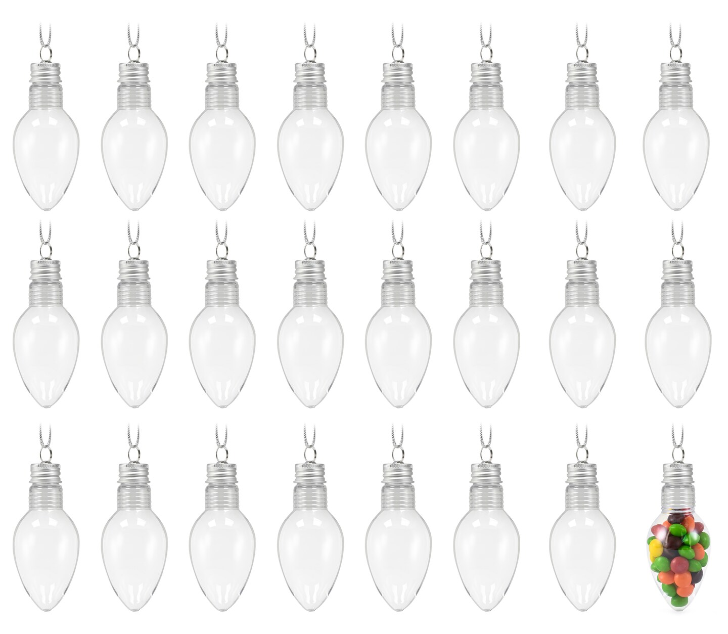 RN&#x27;D Toys Clear Fillable Ornaments - Shatterproof Transparent Plastic Craft Ornament Bulb Decorations for DIY Christmas Light Bulb Ornament Set - Pack of 24
