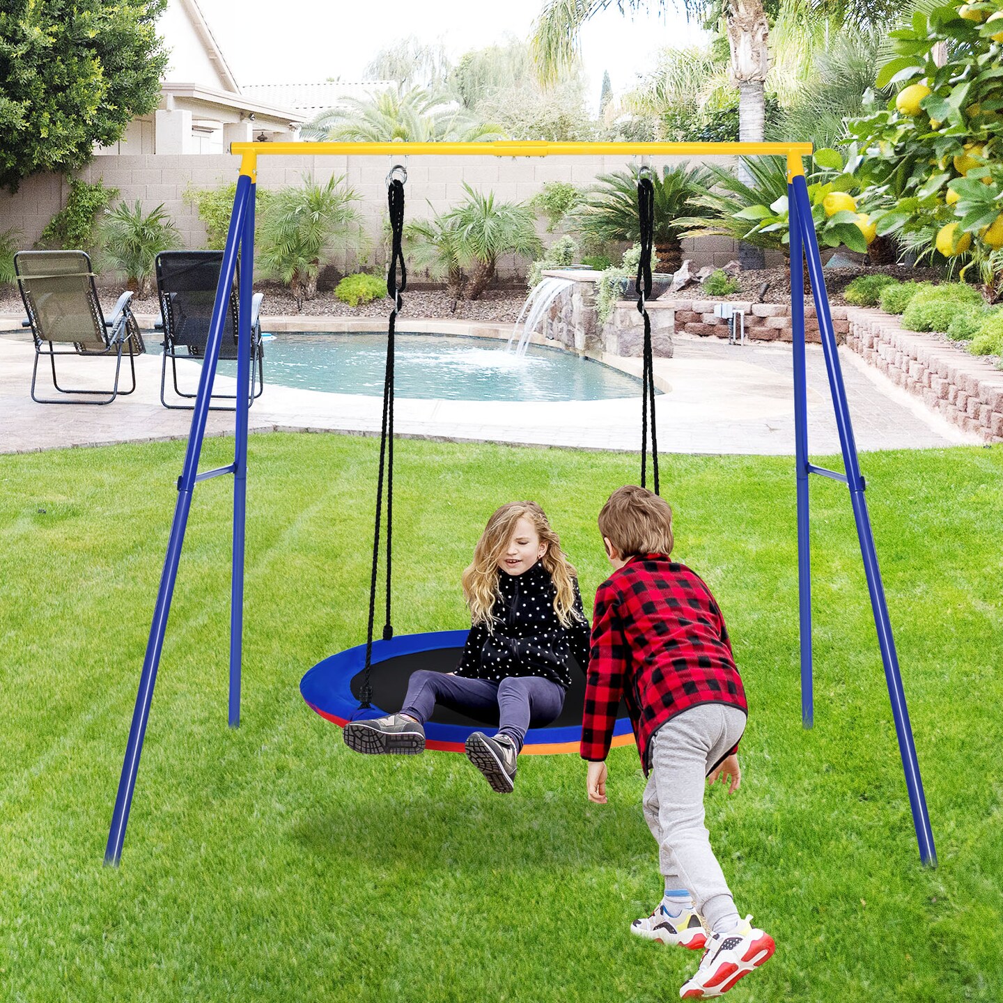 40 Inch Flying Saucer Tree Swing with 2 Hanging Straps for Kids