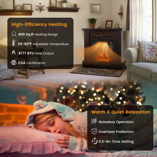 32 Inch Electric Fireplace with Mantel and Remote Control