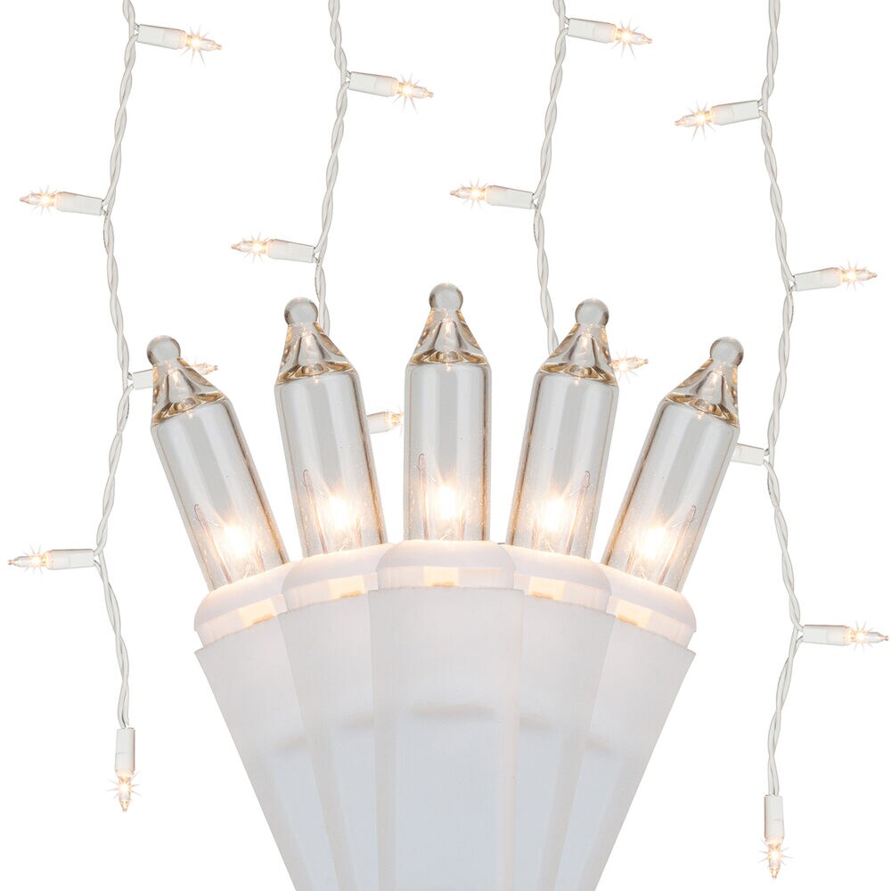 150 Clear Mini Icicle Light Set, White Wire