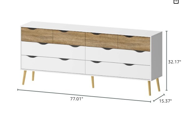 Diana 8-Drawer Dresser in White/Oak Finish