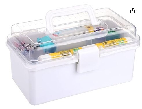 Small Plastic Storage Box with Lid 7.9"x3.7"x4.1" Art Supply Storage Organiser with Handled Removable Tray White Multi-purpose Small Storage Container Portable Sewing Box for Art & Sewing Supplies
