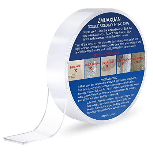 Strong Nano Double Sided Tape Heavy Duty Mounting,Clear Removable Sticky Adhesive Strips No Damage Wall, Waterproof Reusable Thick Gel Grip Washable for Hanging Picture,Poster,Carpet,Photo