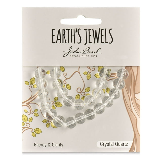 Earth's Jewels Semi-Precious Crystal Quartz Natural Round Beads, 8mm