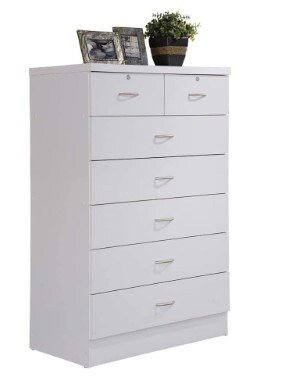 7 Drawer Wood Dresser for Bedroom, 31.5 inch Wide Chest of Drawers, with 2 Locks on the Top Drawers, Clothing Storage Organisation Unit, White