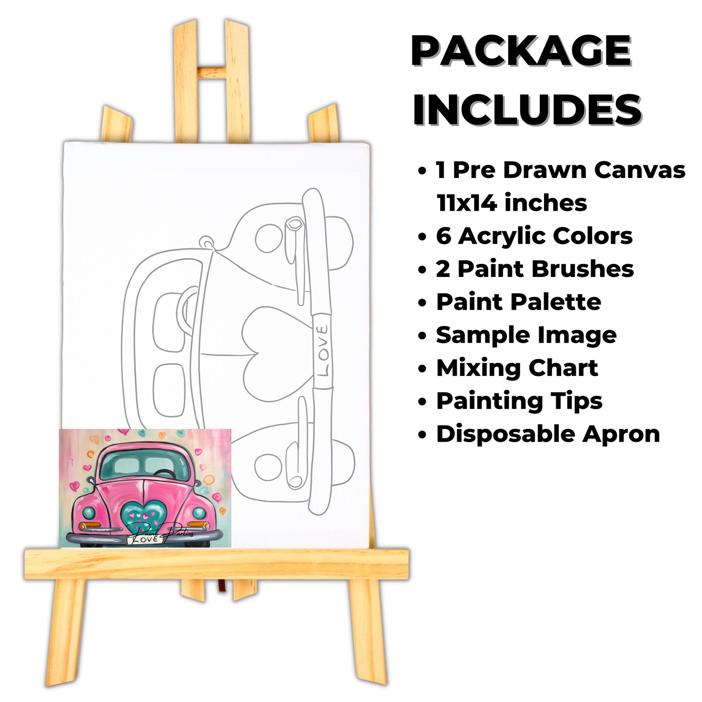 &#x22;Love Car&#x22; DIY Canvas Art Kit, Adult Beginner, Acrylic Paint Size 11x14 inch