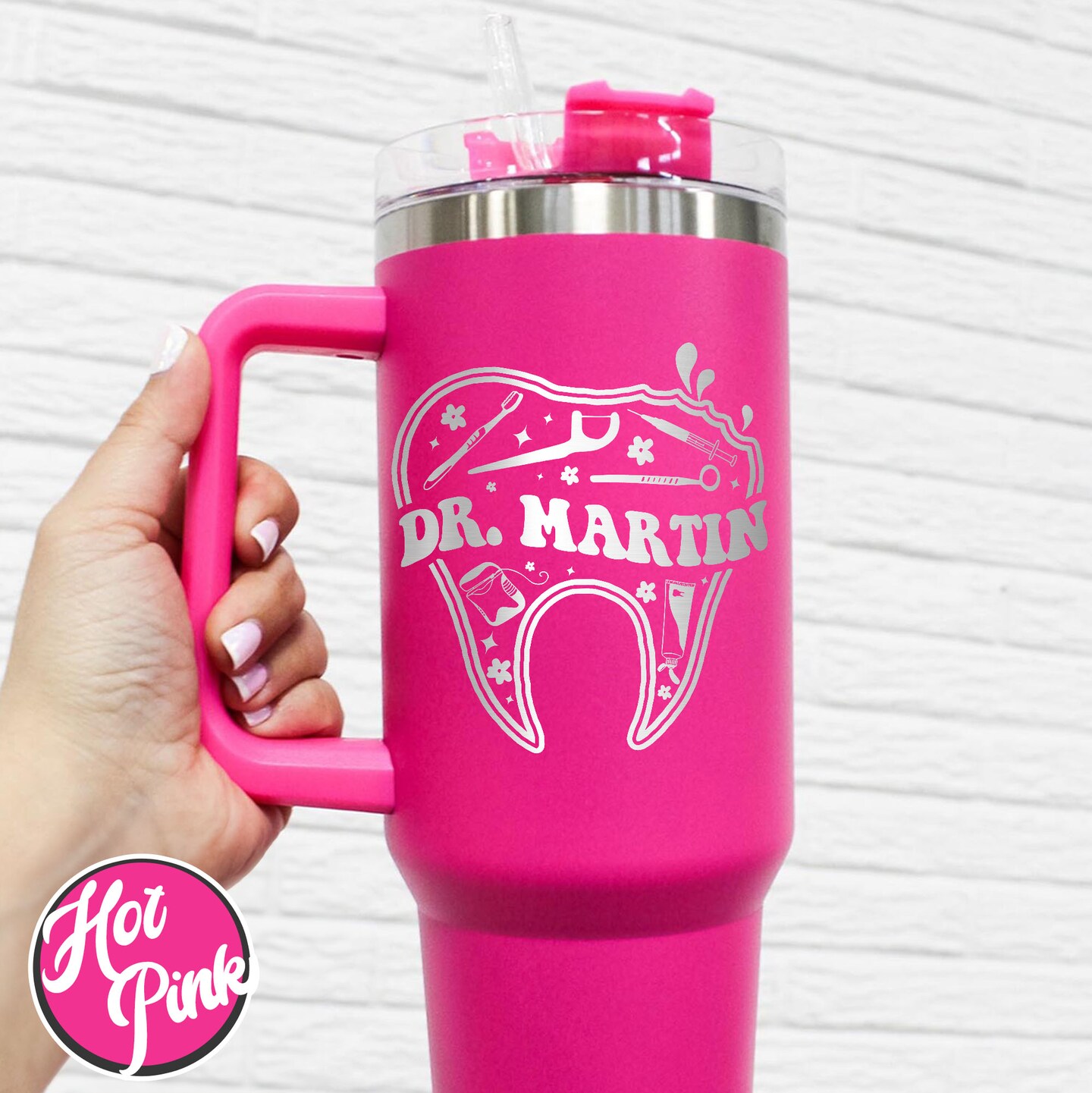  Personalized 40oz Tumbler With Handle & Straw (Pink) : Handmade  Products