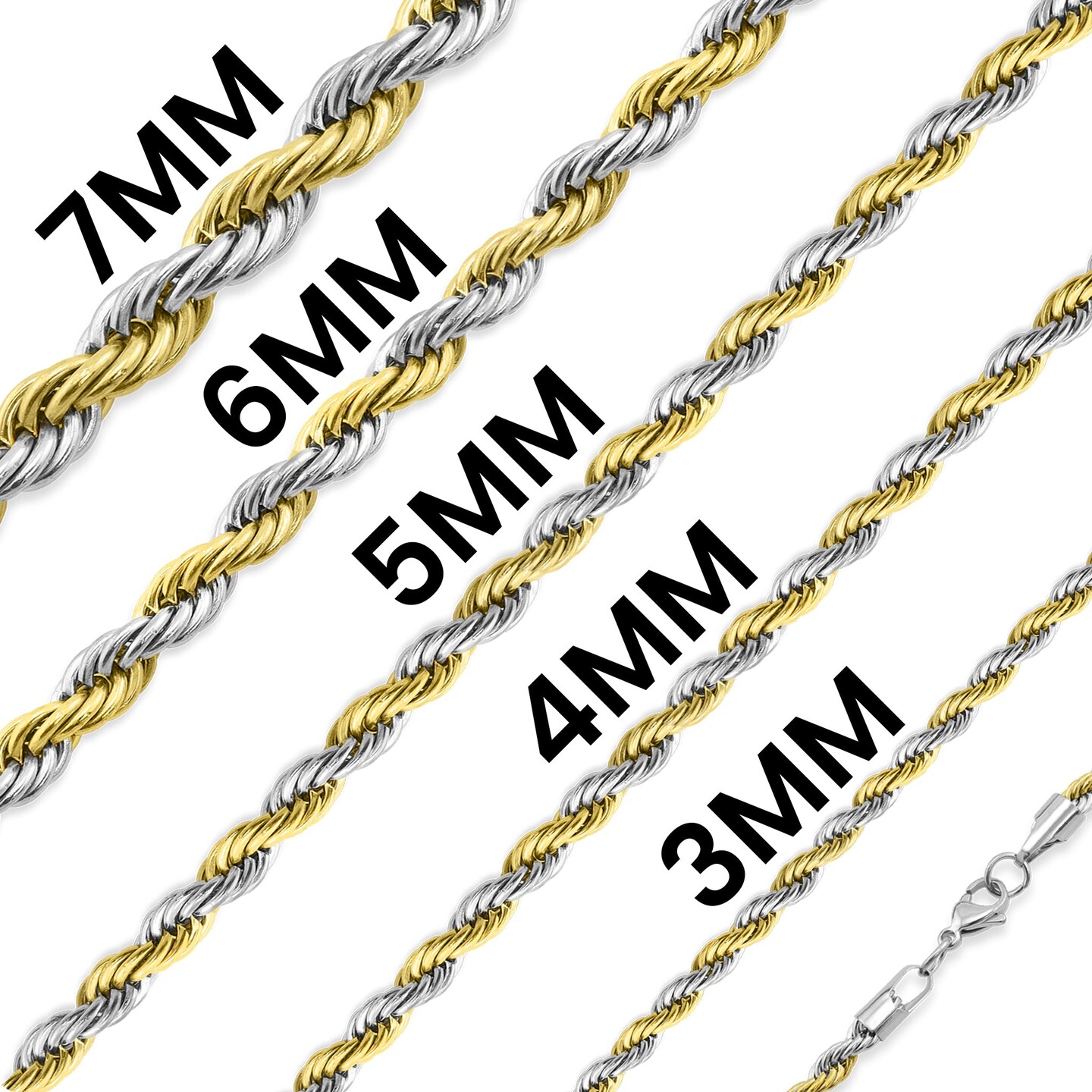Stainless Steel And 18K Gold PVD Coated Rope Chain Necklace