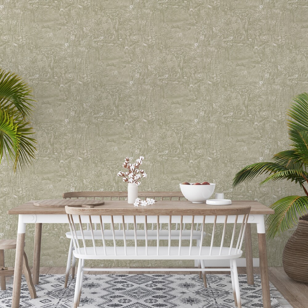 Tempaper Jungle Toile Peel and Stick Wallpaper Moss Green