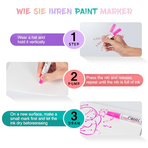 Oil Based Paint Pen, Permanent Paint Marker: Quick-Dry, Waterproof Paint Set of 12 for Rock Painting, Glass, Fabric, Ceramic, Wood, Metal, Mug, Plastic, Stone, Christmas Stencil Art Craft Supplies Kit