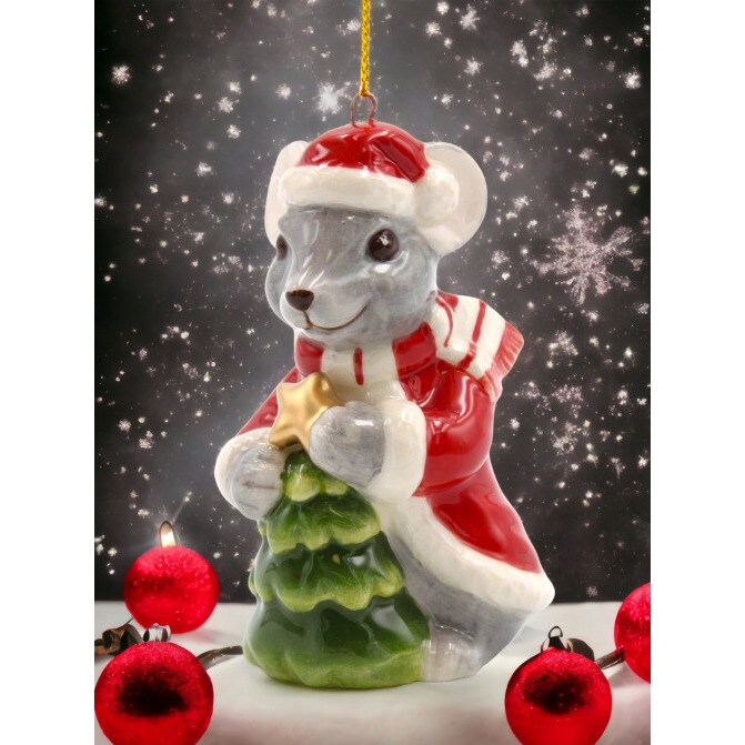 Christmas Mouse With Tree Ornament Santa Gift Idea or Holiday Home Decoration
