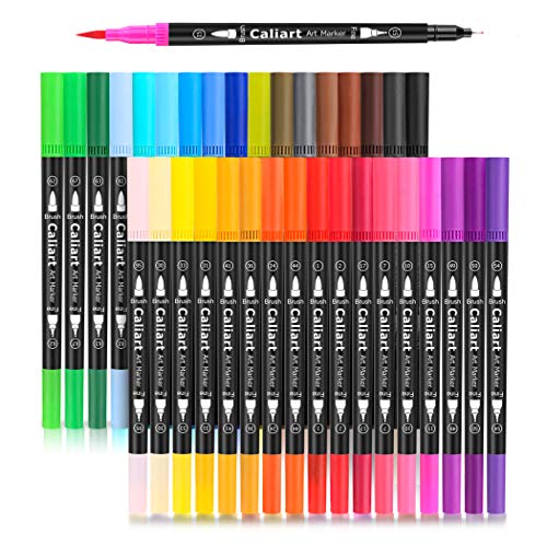 34 Double Tip Brush Pens Art Markers, Artist Fine & Brush Pen Coloring Markers for Kids Adult Book Halloween Journaling Note Taking Lettering Calligraphy Drawing Art Craft Supplies Kit