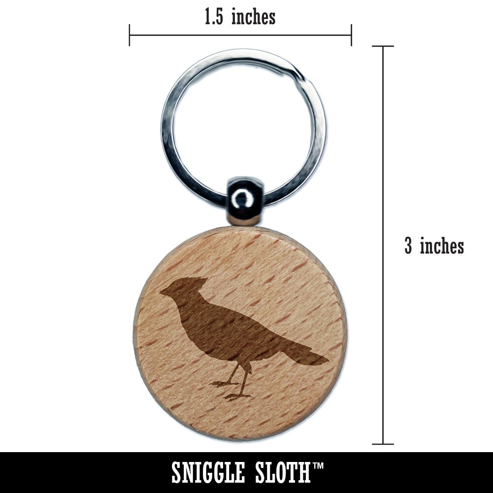 Cardinal Bird Standing Solid Engraved Wood Round Keychain Tag Charm