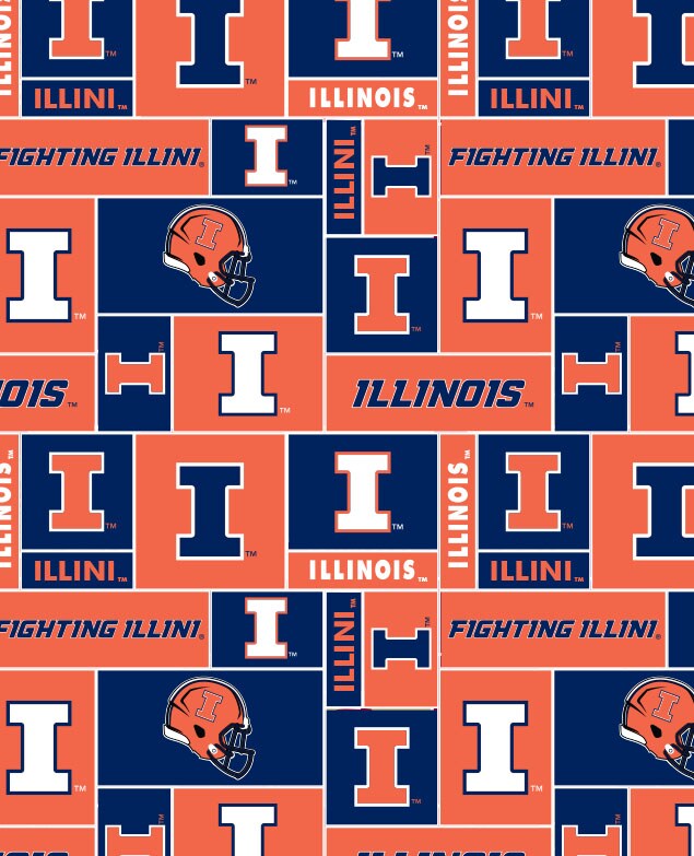 Sykel Enterprises-University of Illinois Fleece Fabric-Illinois Fighting Illini Geometric Fleece Blanket Fabric-Sold by the yard
