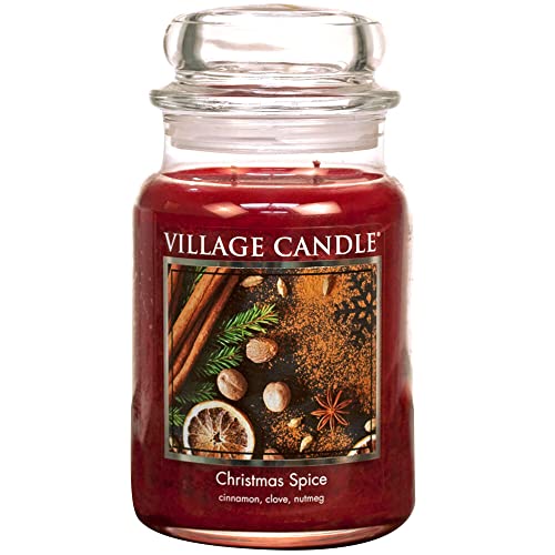 Village Candle Christmas Spice, Large Glass Apothecary Jar Scented Candle, 21.25 oz, Red