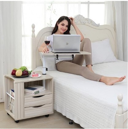 Wooden Nightstand with Swivel Top, Storage Drawers, Wheels, and Open Shelf, 3 Colours (White Maple) Upgraded Multifunctional Height Adjustable Overbed End Table