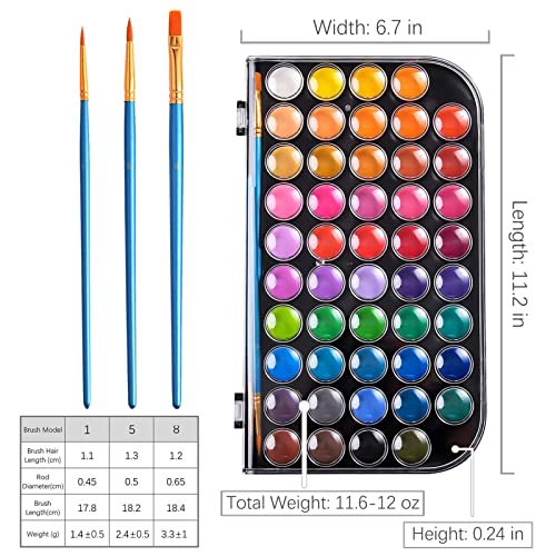 48 Colors Washable Watercolor Paint Set with 3 Brushes and Palette, Non-toxic Paints Sets for Kids, Adults, Beginners Artists, Make Your Painting Talk