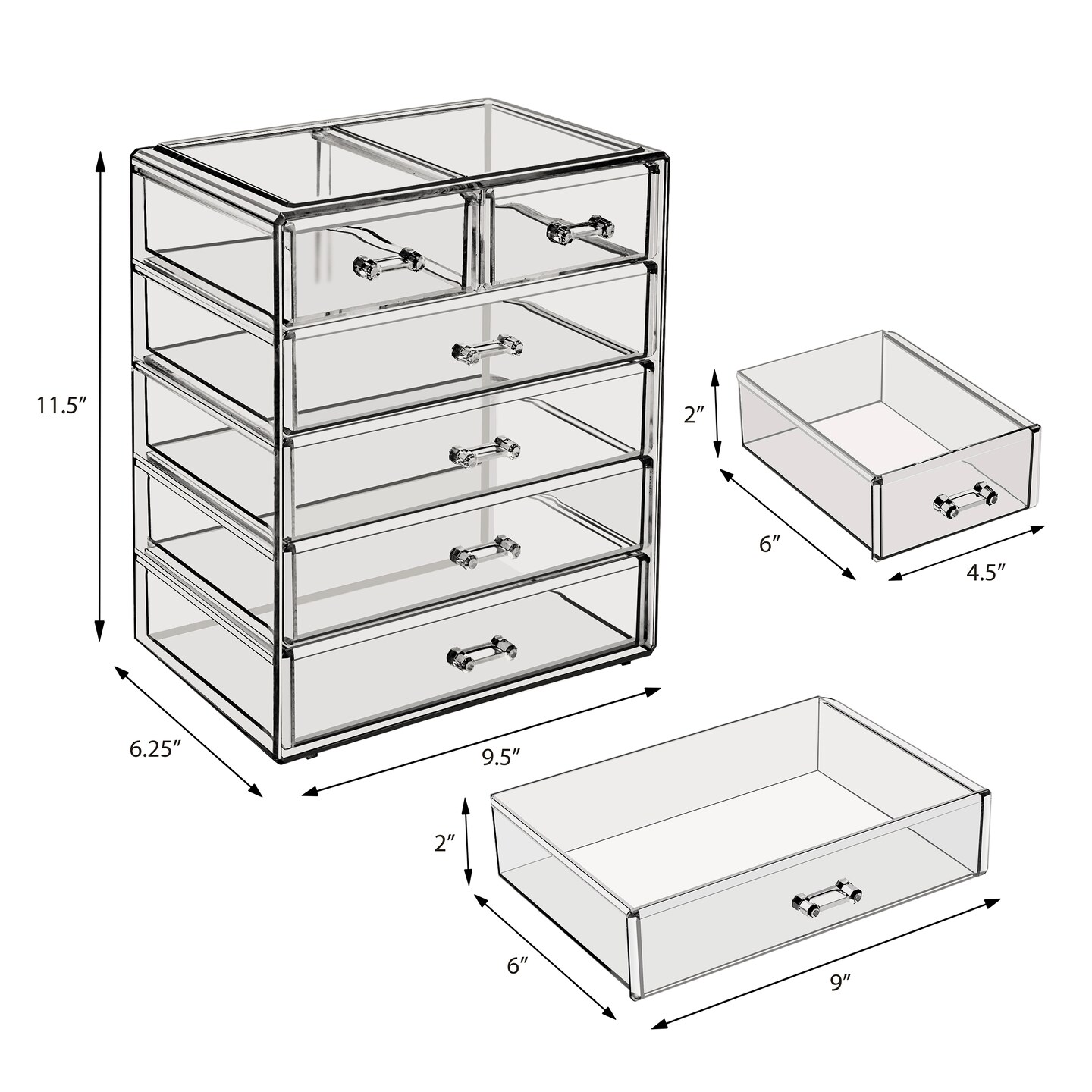 Sorbus Acrylic Makeup & Jewelry Organizer Storage Case- (4 Large, 2 Small Drawers)