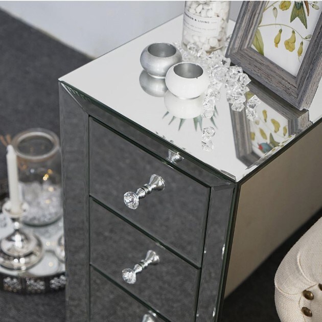 Nightstand with 3 Drawers Bedroom Storage Mirrored Bedside End Table Accents for the Home