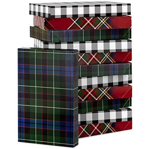 Hallmark Plaid Shirt Box Bundle (12 Boxes, 3 Designs) Blue, Green, Red, Black Buffalo Check for Christmas, Hanukkah, Birthdays, Father's Day