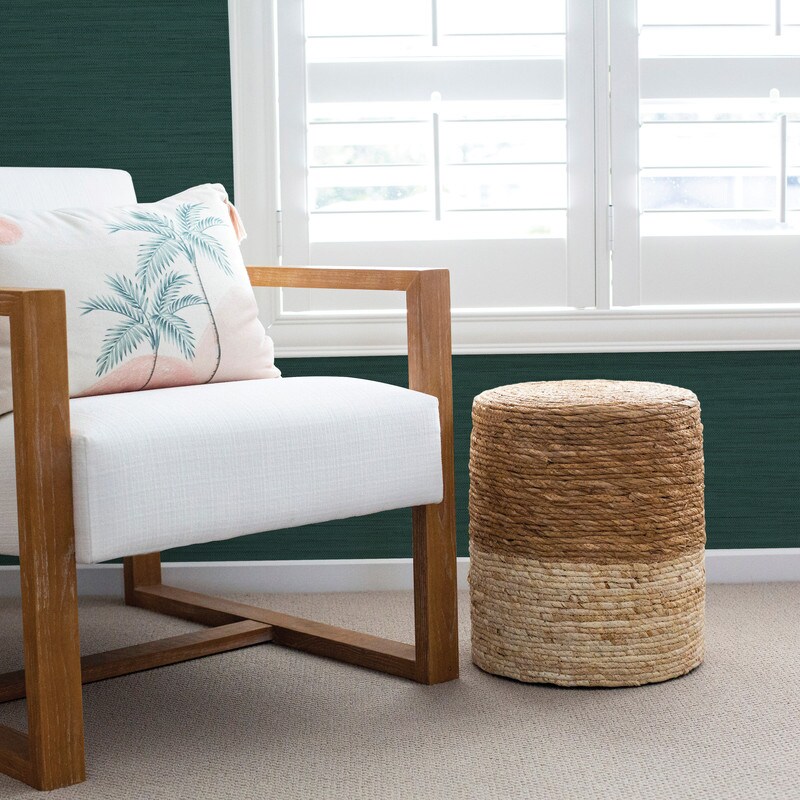 Tempaper Faux Horizontal Grasscloth Textured Peel and Stick Wallpaper Teal